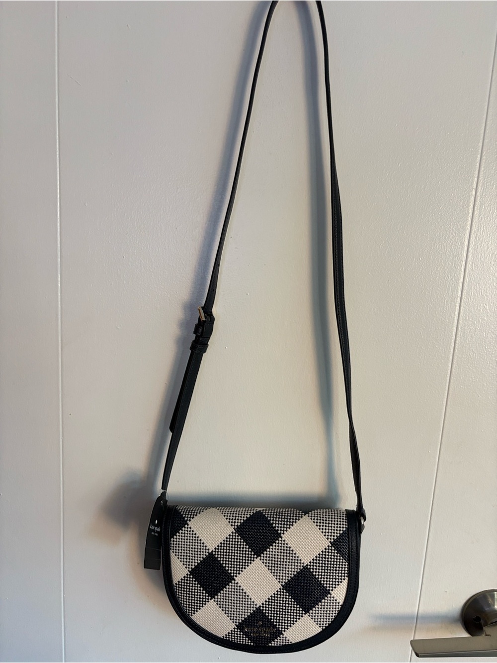 kate spade Blue & White Checkered Crossbody Saddle Bag